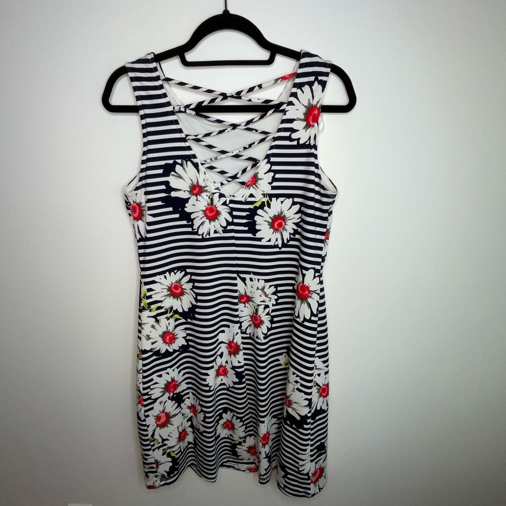 💚 Summer “RNstudio” by Ronni Nicole Slimming Floral Striped Sleeveless Dress - Picture 6 of 11